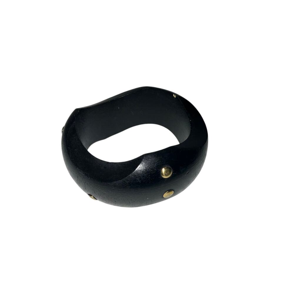 Iris Apfel & Bajalia Black Wood Bangle Bracelet Gold Studs MCM Statement